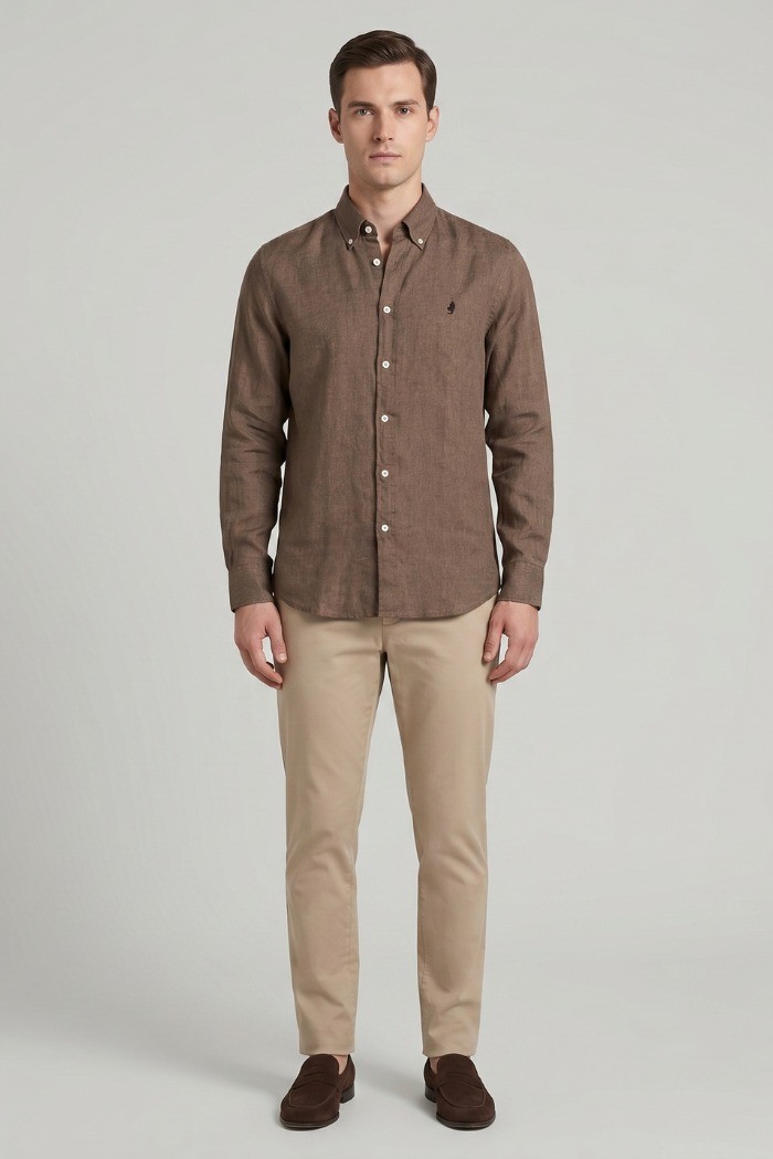 MCS camicia botton down in lino con logo ricamato 14MSH200-02608 [ff17d229]