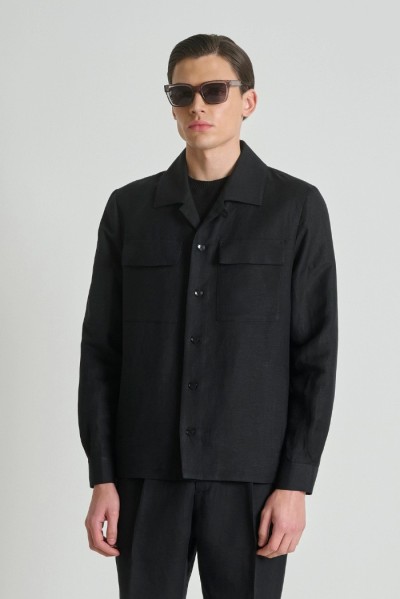 Antony Morato camicia regular in viscosa e lino slub Antigua MMSL00794-FA900135 [29d6f523]