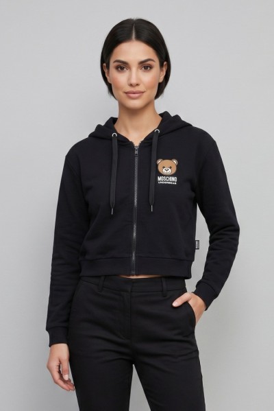 Moschino felpa cropped con zip e stampa orso V6A1706-4409 [c24db1ba]