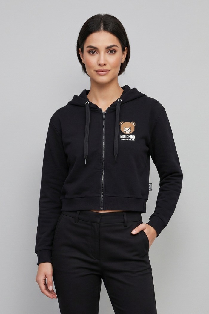 Moschino felpa cropped con zip e stampa orso V6A1706-4409 [c24db1ba]