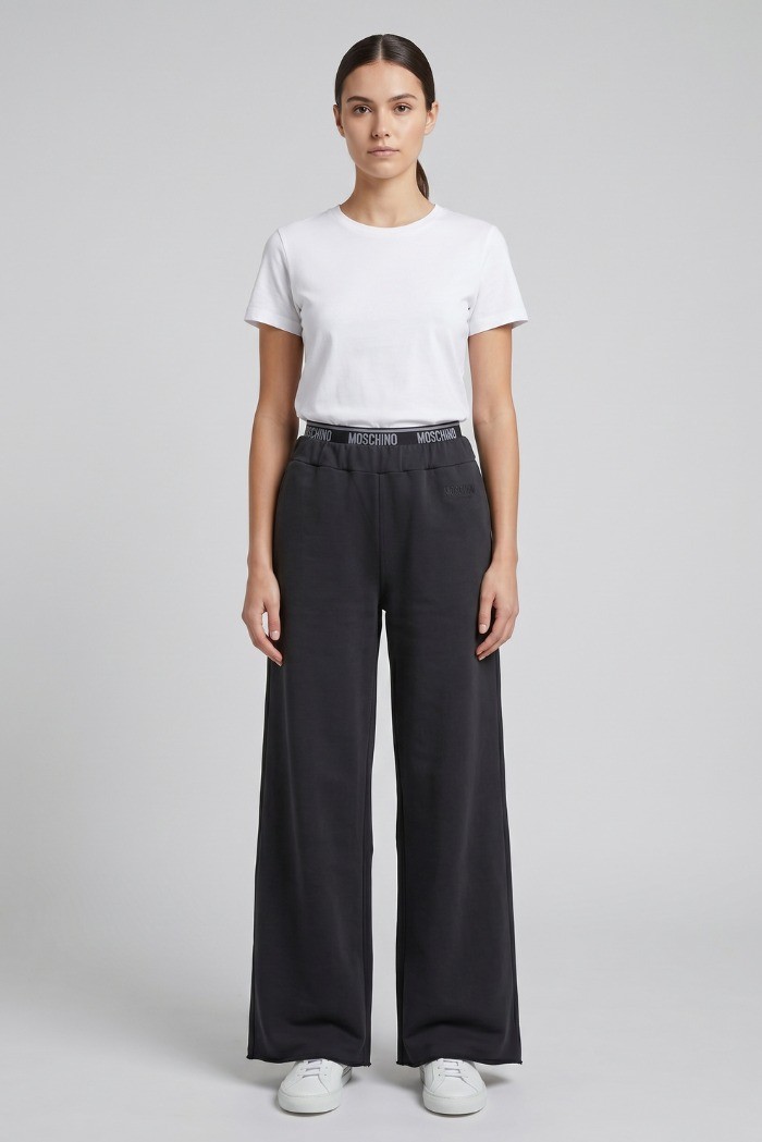 Moschino pantapalazzo in cotone stretch con elastico logato V6A6810-4436 [ec7c3943]