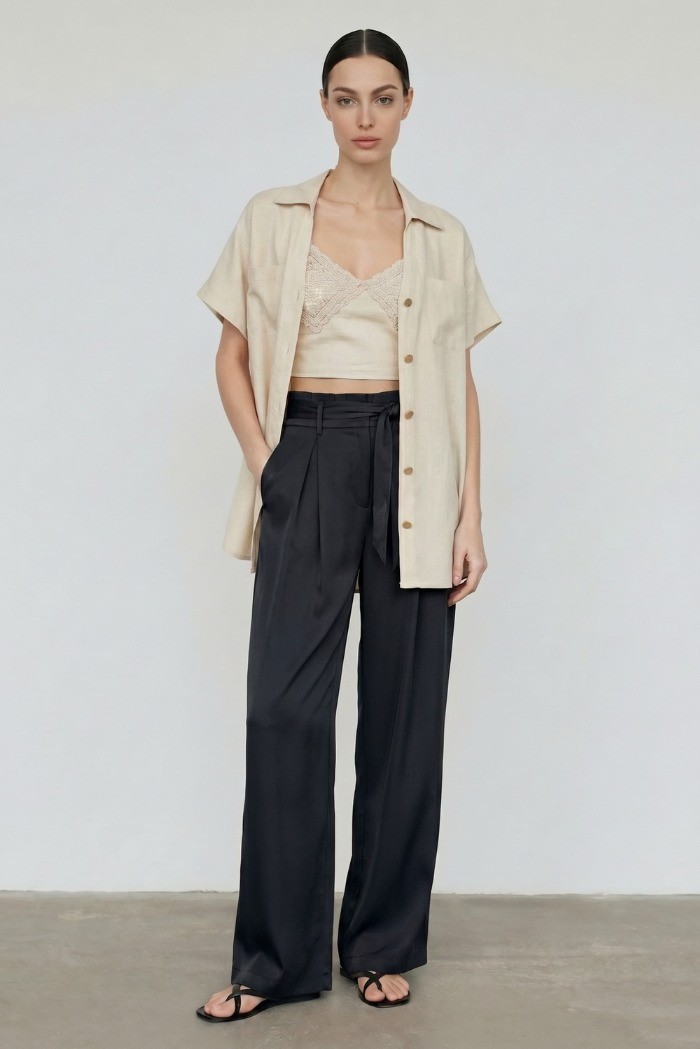 Influencer pantalone palazzo in tessuto fluido 05Y157 [aede6ca7]