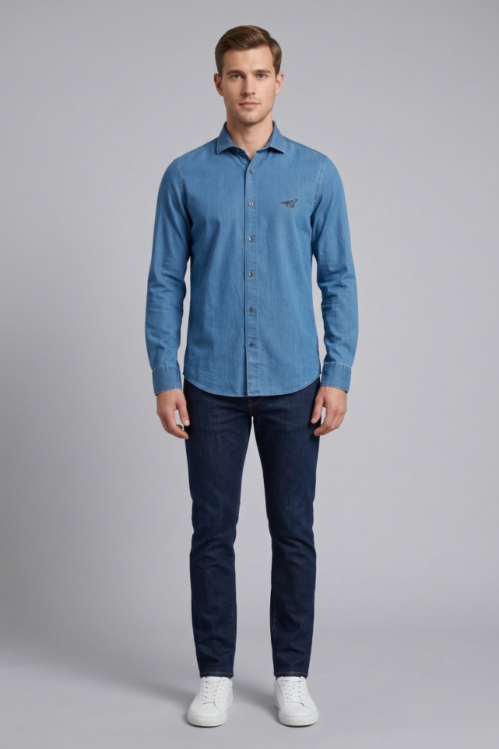 Henry Cotton's camicia in denim di cotone TIAGO [3a60c4d9]