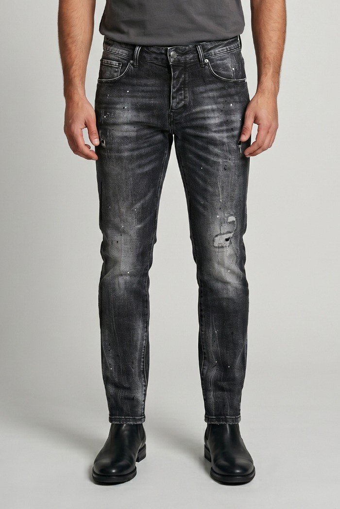 Drop Season 2 jeans in denim con spruzzi e rotture SS26D11 [d8446b56]