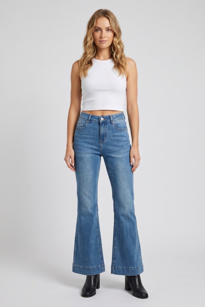 Influencer jeans flare in denim di misto cotone stretch 05P137 [7df69576]