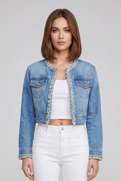 Influencer giubbino cropped in denim di misto cotone 05P129 [f3f8b713]