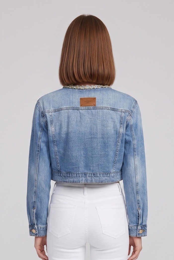 Influencer giubbino cropped in denim di misto cotone 05P129 [2adef41e]