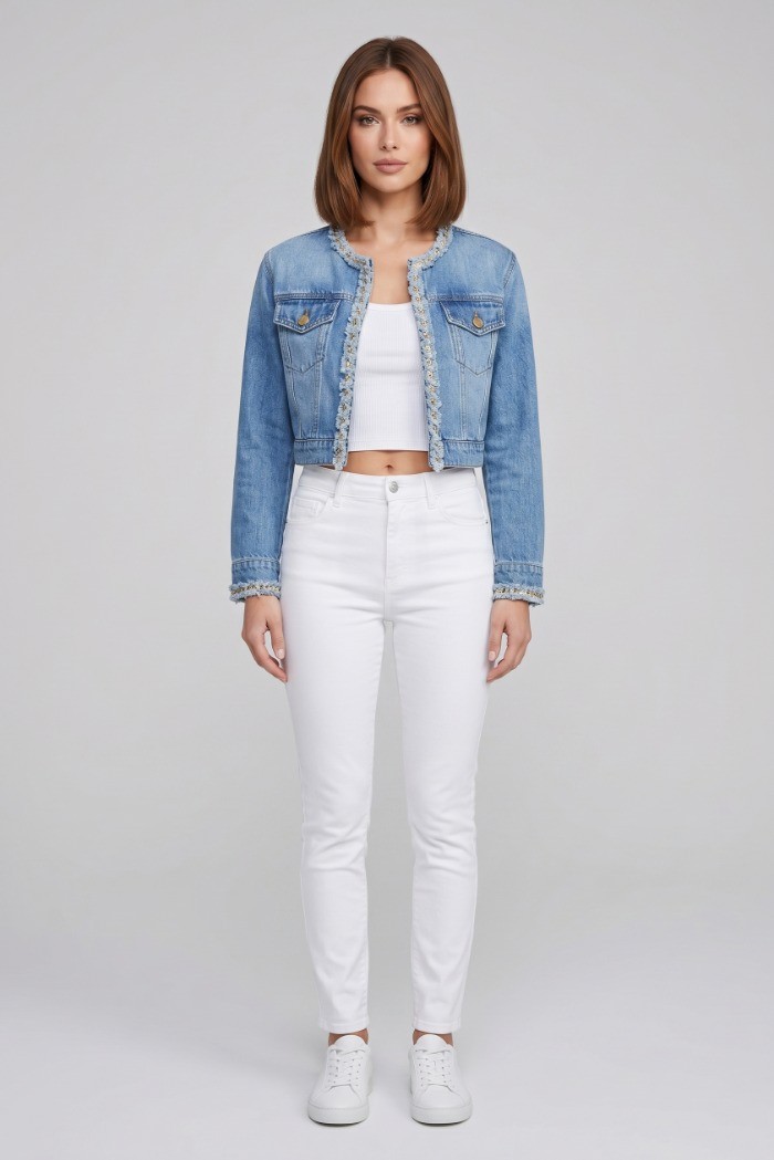 Influencer giubbino cropped in denim di misto cotone 05P129 [9dc3351a]