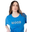 Influencer t-shirt in cotone stretch con strass e perline 03AB134 [17c24d20]