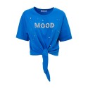 Influencer t-shirt in cotone stretch con strass e perline 03AB134 [a58fcb3a]
