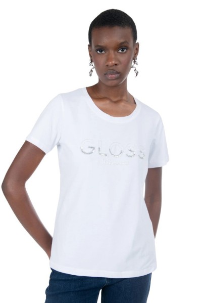 Influencer t-shirt girocollo con strass e paillettes 03AB186 [efa16eab]