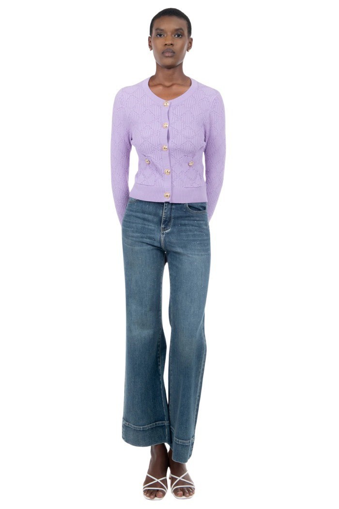 Influencer cardigan girocollo con bottoni oro 03H93722 [1196aaae]