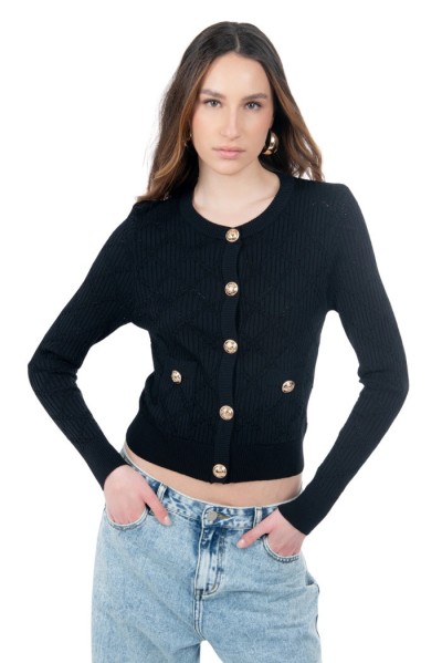 Influencer cardigan girocollo con bottoni oro 03H93722 — 805219040074018_3