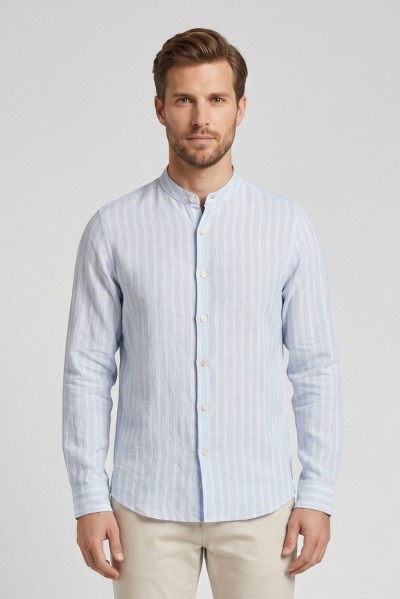 Markup camicia rigata in lino delavé MK493013 [f24a19ac]