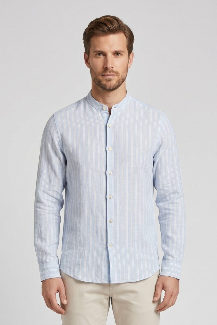 Markup camicia rigata in lino delavé MK493013 [f24a19ac]