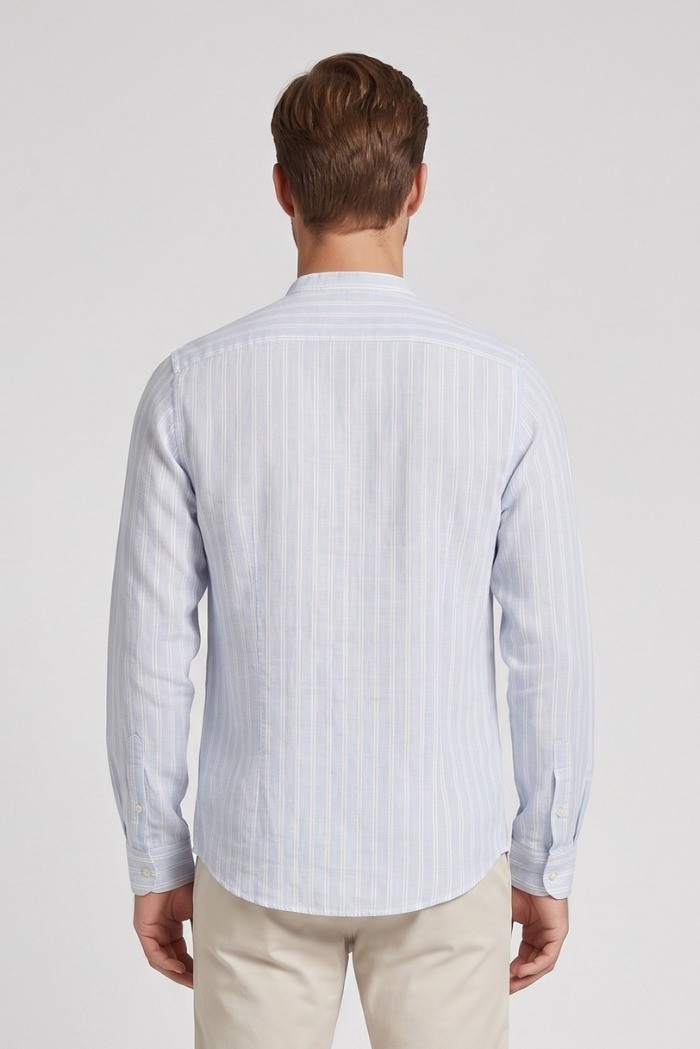 Markup camicia rigata in lino delavé MK493013 [2b6c5aa1]