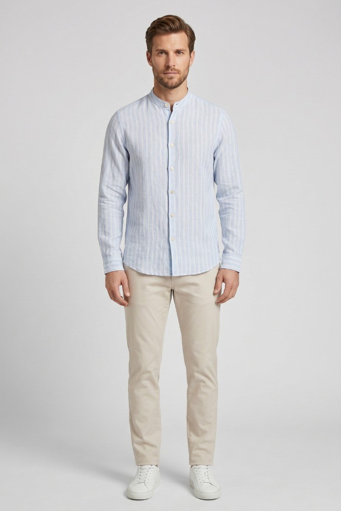 Markup camicia rigata in lino delavé MK493013 [9c719ba5]