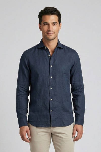 Markup camicia in lino con collo francese MK13003 [cba8d1a8]
