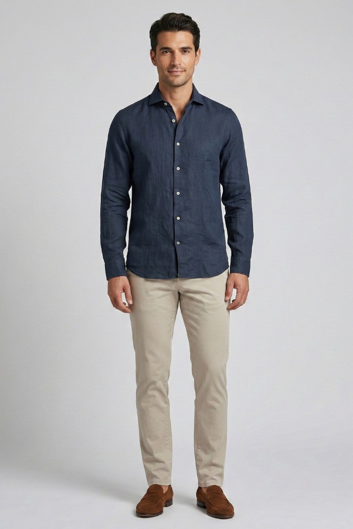 Markup camicia in lino con collo francese MK13003 [a59353a1]
