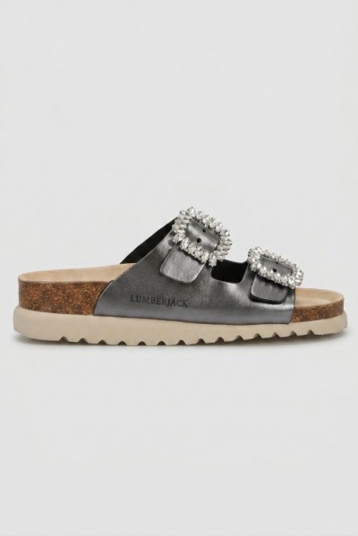 Lumberjack ciabatta in pelle con fibbie gioiello Miuccia 102269255 [a330d9db]