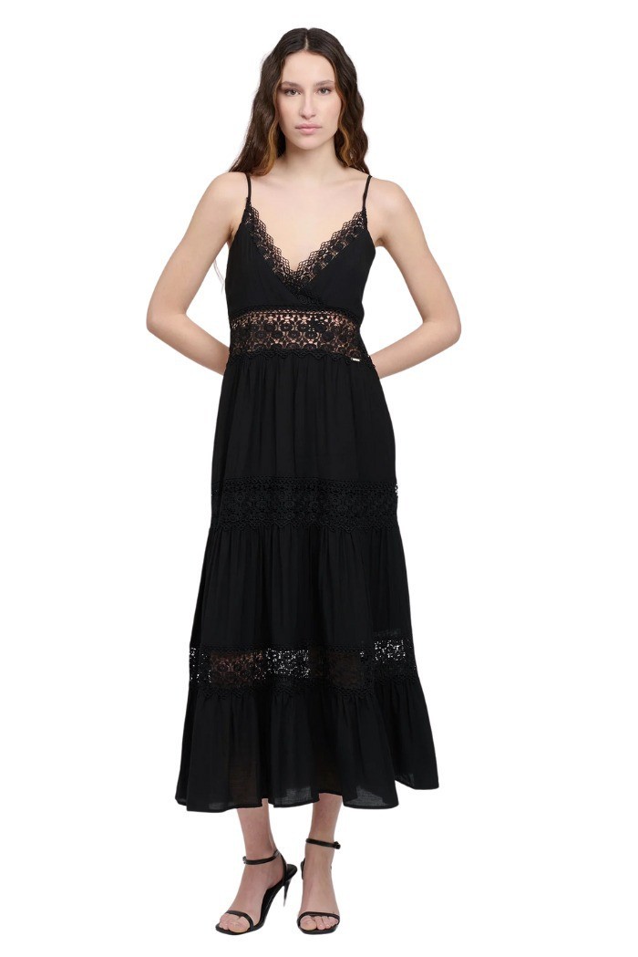 Influencer abito lungo scollato con inserti in pizzo 03Y131 [7f6272ea]