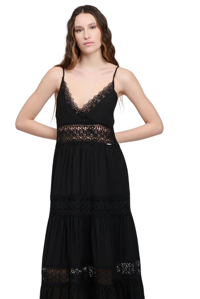 Influencer abito lungo scollato con inserti in pizzo 03Y131 [a64431e7]