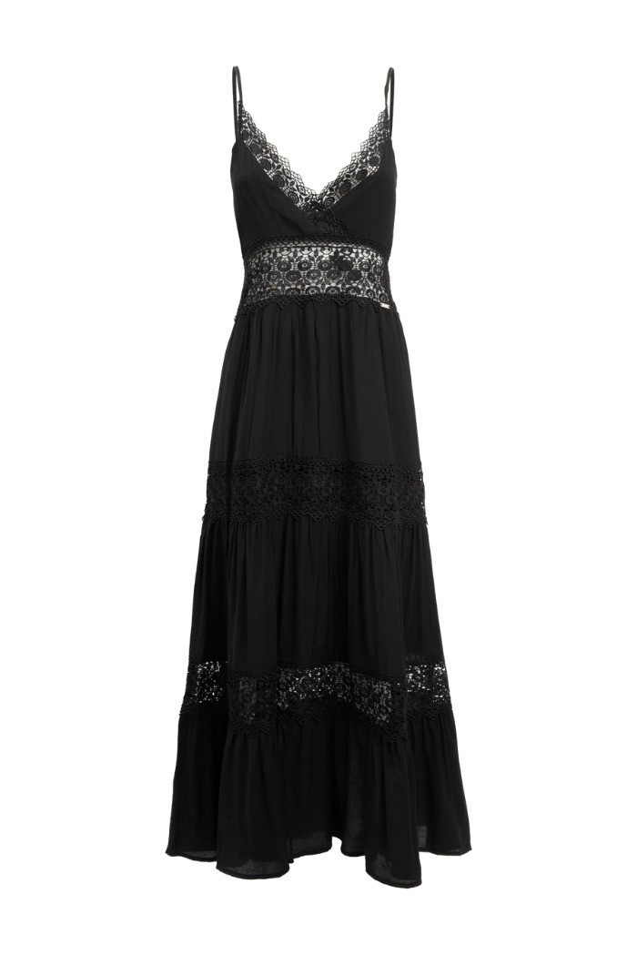 Influencer abito lungo scollato con inserti in pizzo 03Y131 [a31476f9]