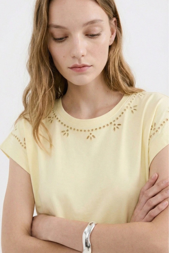 Influencer t-shirt in cotone con ricamo sangallo 05AB223 [88df1f63]