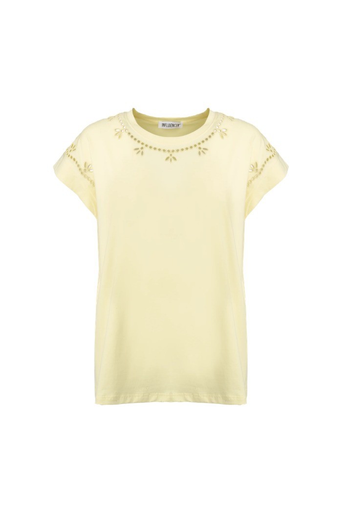 Influencer t-shirt in cotone con ricamo sangallo 05AB223 [8d8f587d]