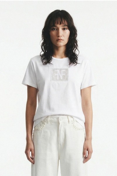 Influencer t-shirt in cotone stretch con logo patch 05AB218 — 805219040080363_1