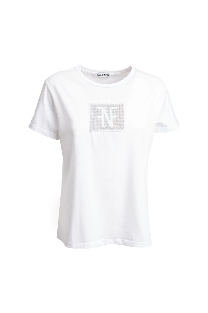 Influencer t-shirt in cotone stretch con logo patch 05AB218 [60afa535]