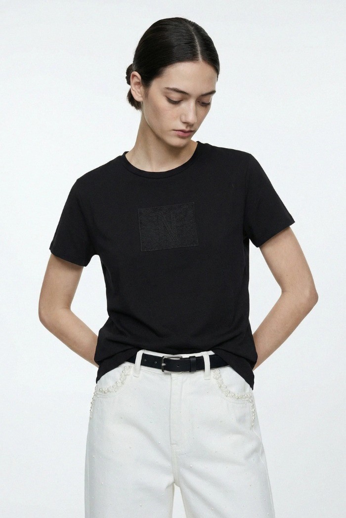 Influencer t-shirt in cotone stretch con logo patch 05AB218 [20c6d8ae]