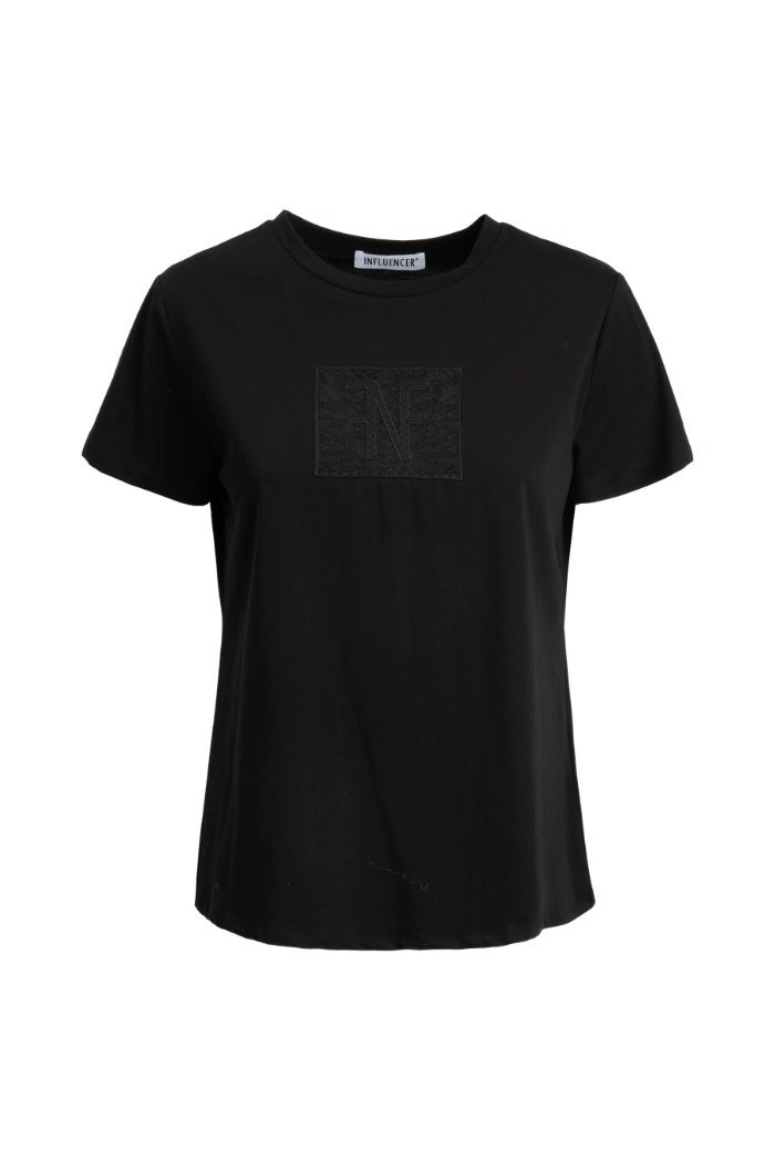 Influencer t-shirt in cotone stretch con logo patch 05AB218 [4bad1db9]