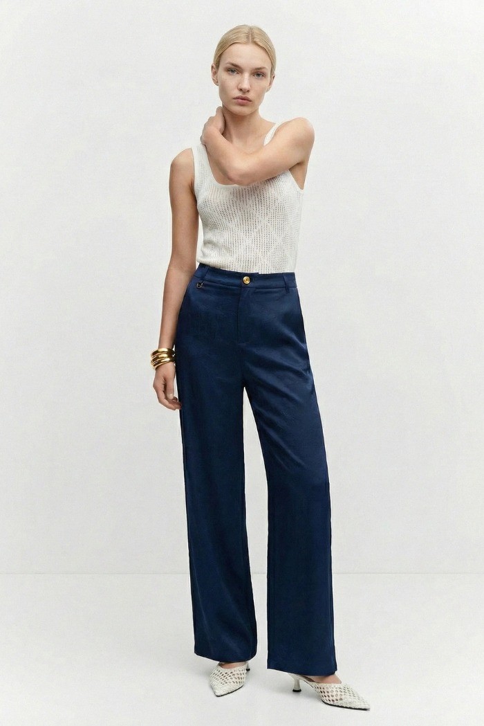 Influencer pantalone palazzo con finitura satinata 05Y167 [4b2f790b]