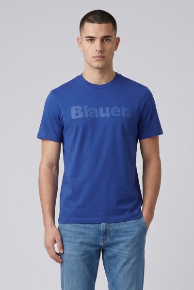 Blauer t-shirt in jersey stampa logo frontale in tono Bourn 26SBLUH02287-007480 [0783a988]