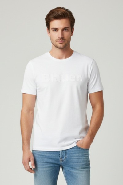Blauer t-shirt in jersey stampa logo frontale in tono Bourn 26SBLUH02287-007480 [900c3df7]