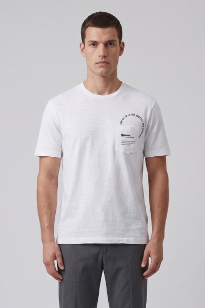Blauer t-shirt fiammata con taschino Edge 26SBLUH02315-005695 [4038d793]