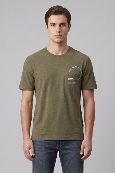Blauer t-shirt fiammata con taschino Edge 26SBLUH02315-005695 [215ebf76]