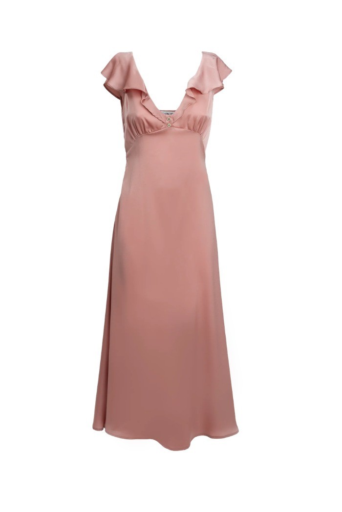 Influencer abito midi scollo a V con volant 05Y191 [acbb64b9]
