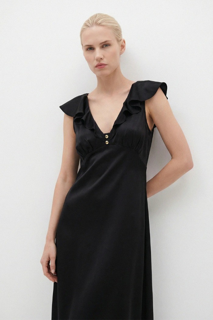 Influencer abito midi scollo a V con volant 05Y191 [9085e4f7]