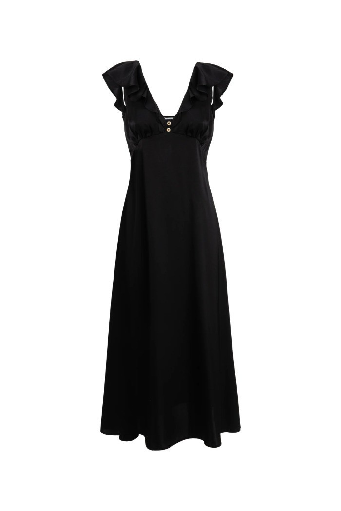 Influencer abito midi scollo a V con volant 05Y191 [22c862ed]
