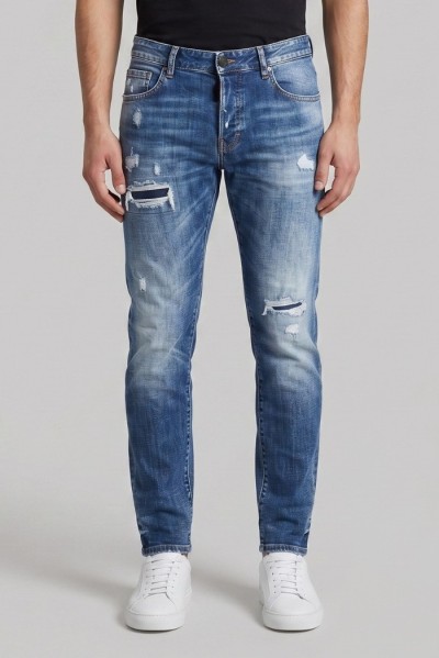 Drop Season 2 jeans in denim di cotone con rotture SS26D06 — 805219040080386_1