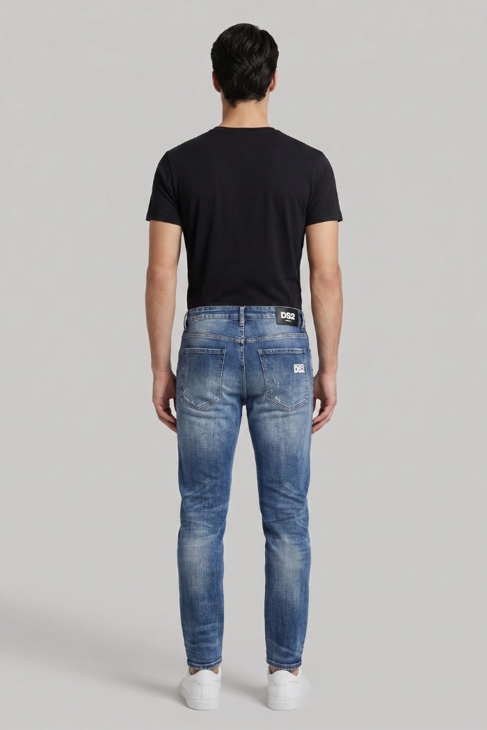 Drop Season 2 jeans in denim di cotone con rotture SS26D06 [5382ed7c]