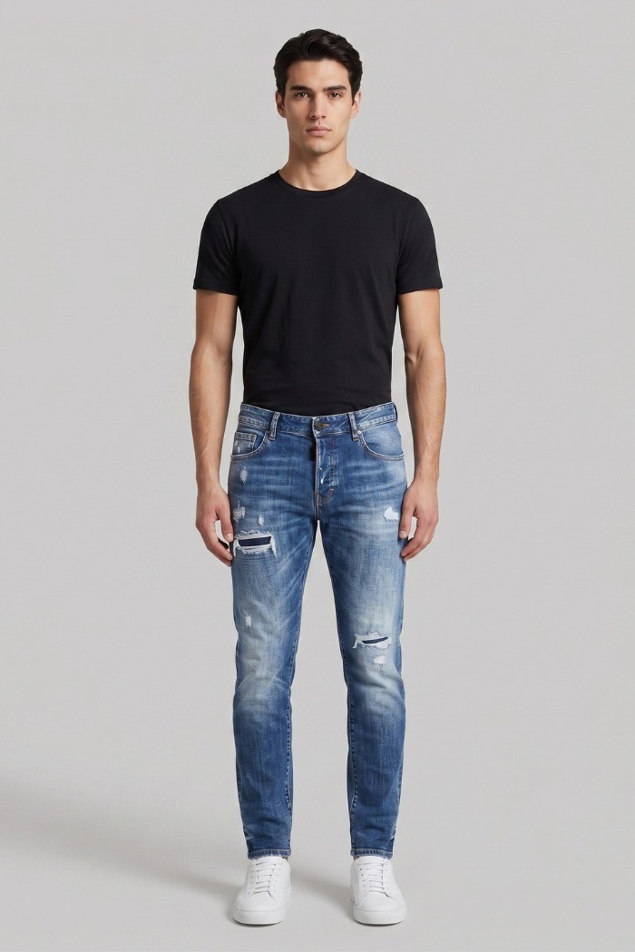 Drop Season 2 jeans in denim di cotone con rotture SS26D06 [e49f2c78]