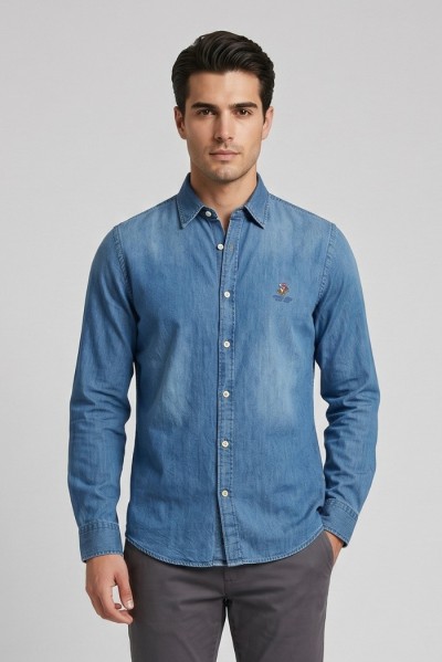 Beverly Hills Polo Club camicia in denim di cotone MAYACA [bae539cd]