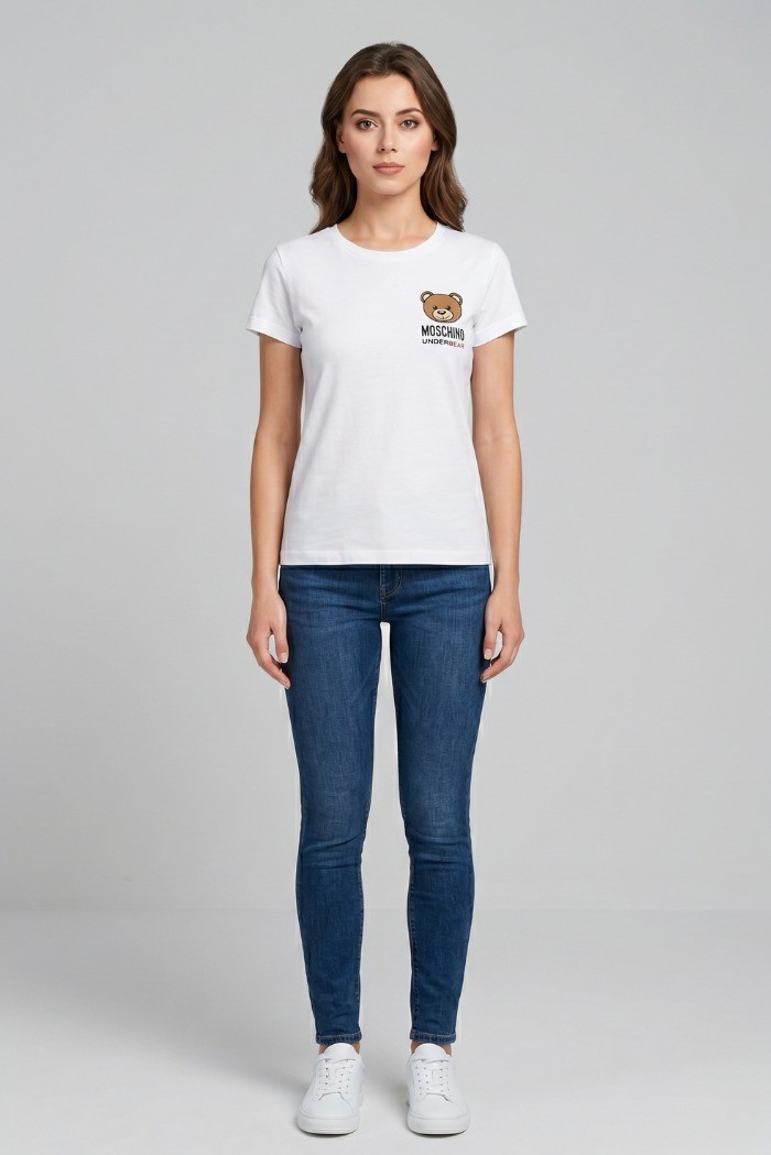 Moschino t-shirt in cotone con stampa orso V6A0701-4410 [a66dcc9f]