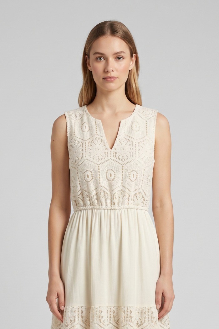 Influencer abito midi in pizzo crochet 05T0095 [8b042191]