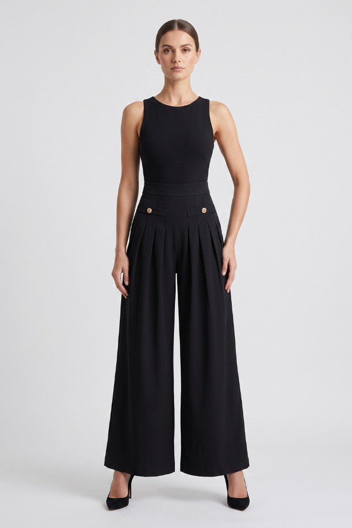 Influencer pantalone palazzo con plissè 05X600 [aec8facb]