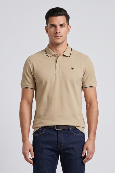 Beverly Hills Polo Club polo in piquet con riga orli P42561 [cd8e6a26]