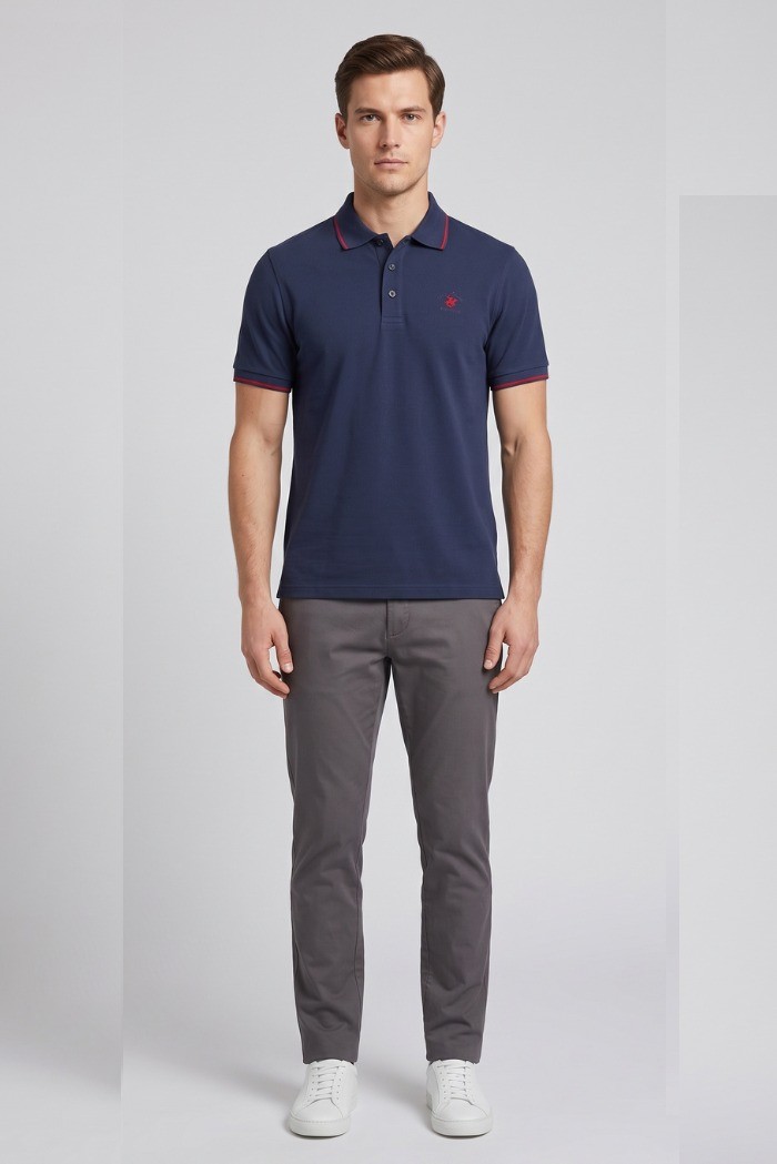 Beverly Hills Polo Club polo in piquet con riga orli P42561 [bc79c24d]